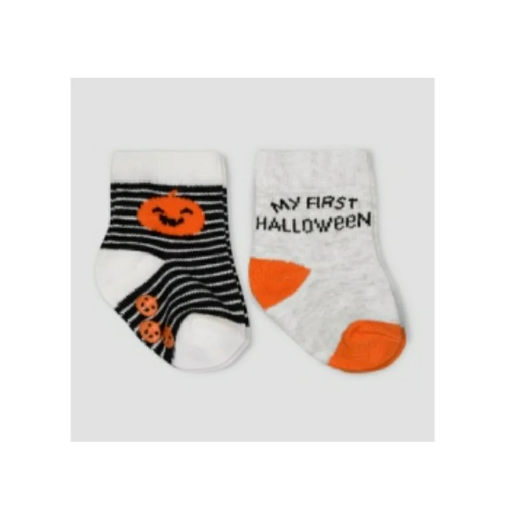 ⭐3/$30 NWT Carter's My First Halloween Socks Slipper Set Pumpkin Stripes 0-6